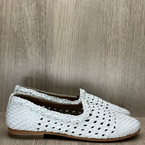 For Love & Lemons Shoes - For Love & Lemons Shoes Womens Sz 7 Braided Leather Loafer Low Top Slip On White